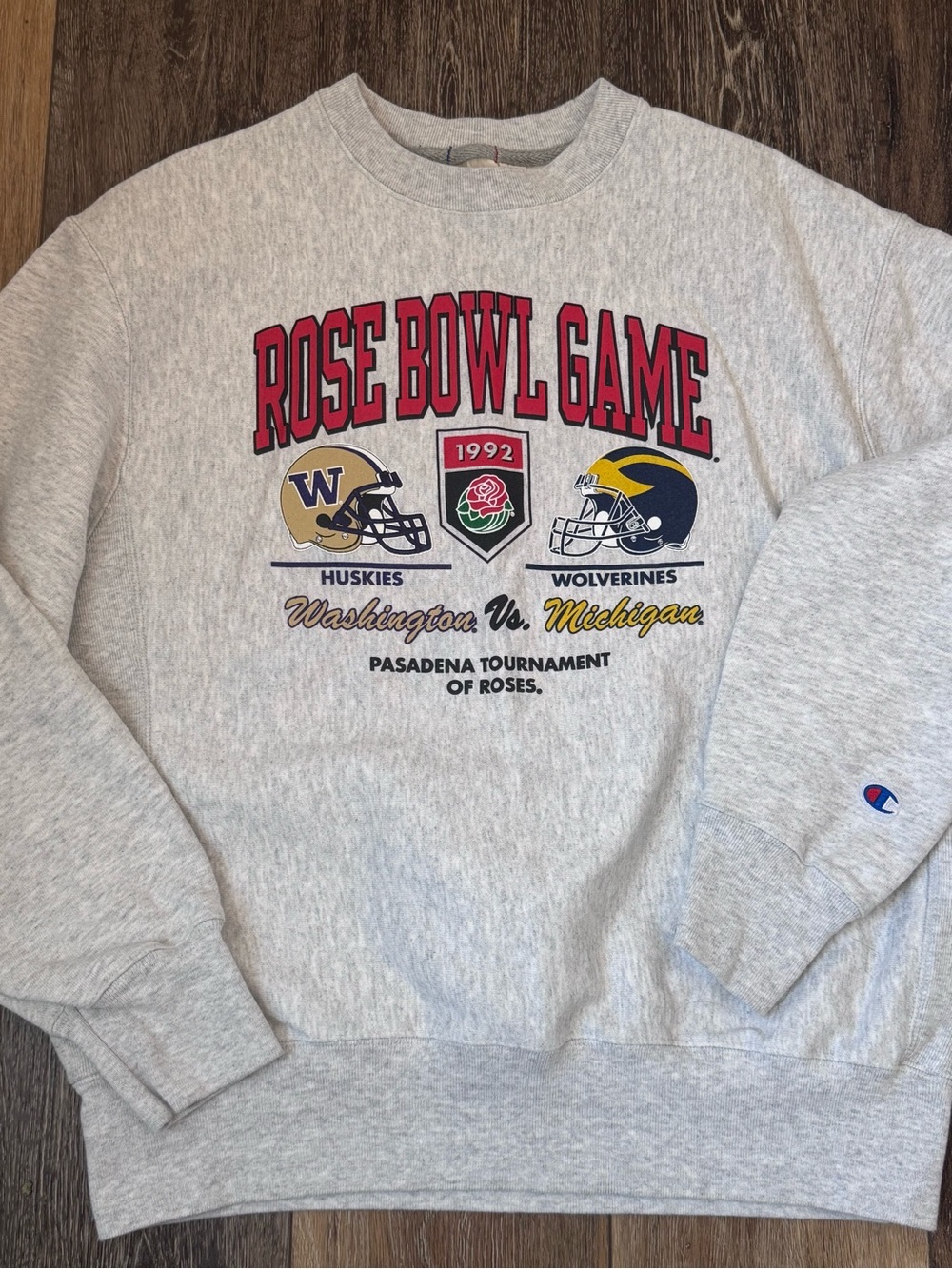 Champion Rose Bowl Game 1992 Washington vs Michigan Gray Sweatshirt - Medium